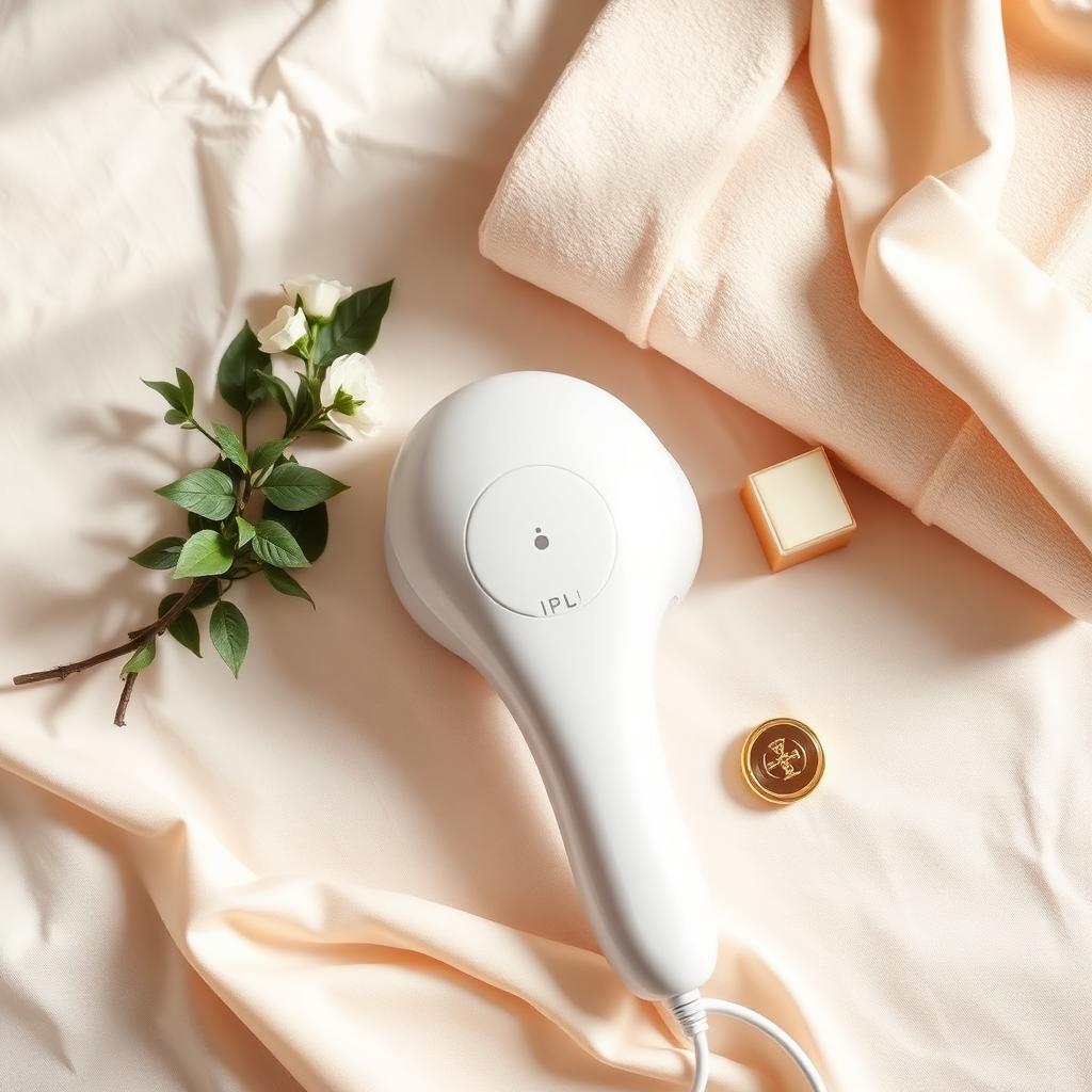 Depiladora IPL en una composición de spa con telas y flores